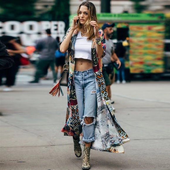 JANETTA-Vibrant Sumatra Print Kimono Cardigan - Picture 3 of 5